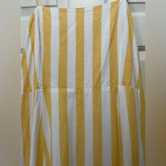 Women’s GAP Yellow and White Striped Square neck Midi Linen Blend Dress size 14 - Picture 7 of 13